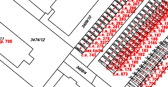 Vyškov-Předměstí 743, Vyškov na parcele st. 3468/47 v KÚ Vyškov, Katastrální mapa