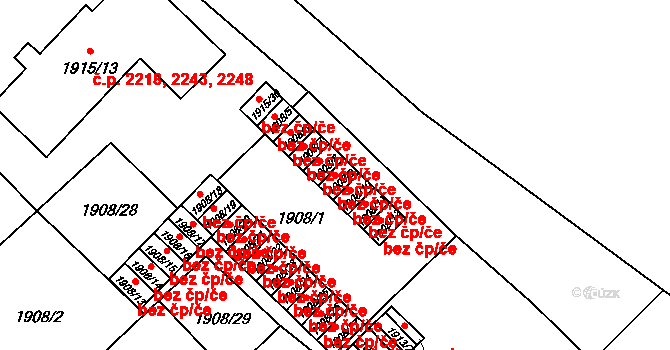 Opava 43807402 na parcele st. 1908/9 v KÚ Opava-Předměstí, Katastrální mapa
