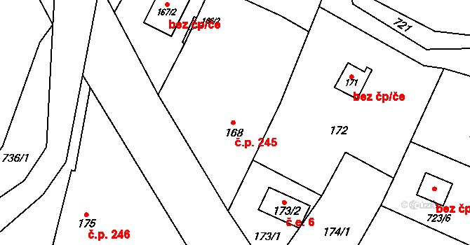 Suché Lazce 245, Opava na parcele st. 168 v KÚ Suché Lazce, Katastrální mapa