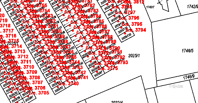 Prostřední Suchá 3790, Havířov na parcele st. 2025/129 v KÚ Prostřední Suchá, Katastrální mapa