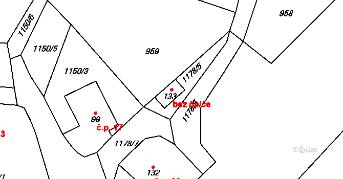 Hronov 46492402 na parcele st. 133 v KÚ Žabokrky, Katastrální mapa