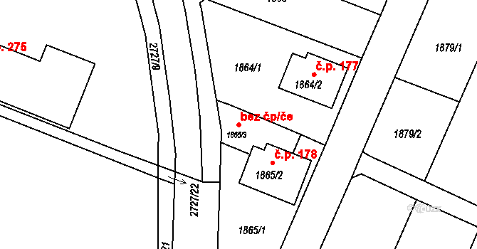 Dačice 47522402 na parcele st. 1865/3 v KÚ Dačice, Katastrální mapa