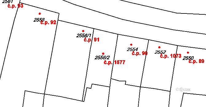 Kunovice 1577 na parcele st. 2556/2 v KÚ Kunovice u Uherského Hradiště, Katastrální mapa