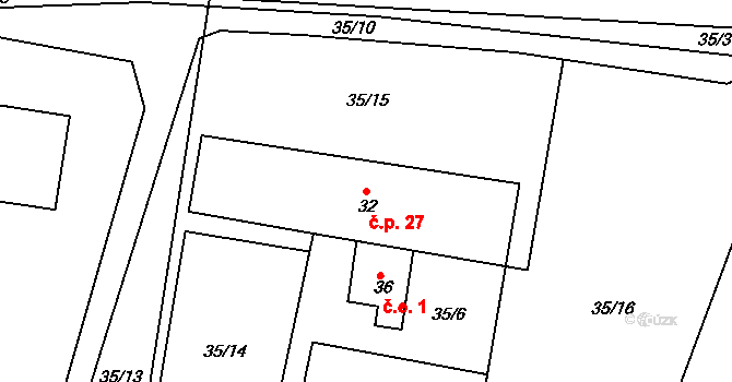 Loužek 27, Cheb na parcele st. 32 v KÚ Loužek, Katastrální mapa