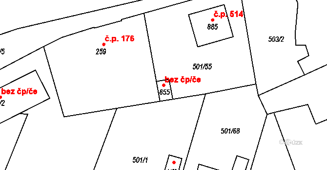 Horní Bříza 50356402 na parcele st. 855 v KÚ Horní Bříza, Katastrální mapa