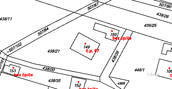 Brtev 97, Lázně Bělohrad na parcele st. 149 v KÚ Brtev, Katastrální mapa