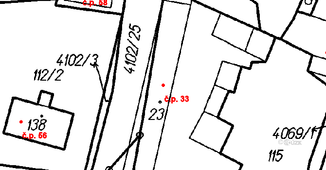 Velké Nepodřice 33, Dobev na parcele st. 23 v KÚ Nepodřice, Katastrální mapa