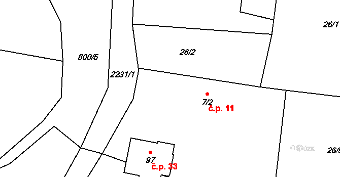 Velká 11, Milevsko na parcele st. 7/2 v KÚ Velká u Milevska, Katastrální mapa