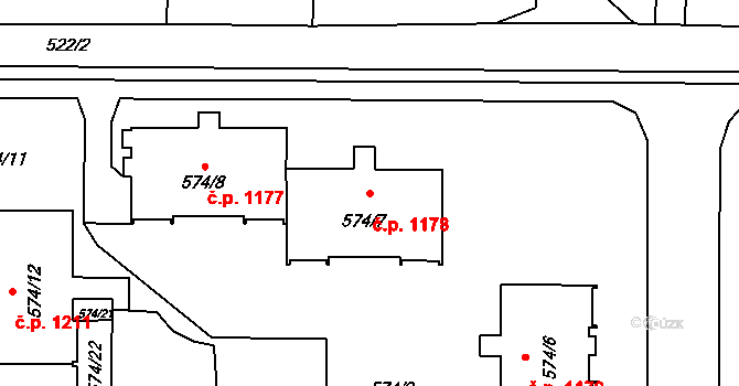 Horní Suchá 1178 na parcele st. 574/7 v KÚ Horní Suchá, Katastrální mapa
