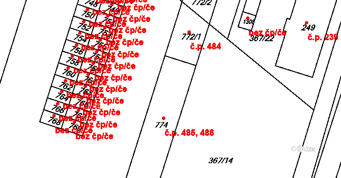 Mikovice 485,486, Kralupy nad Vltavou na parcele st. 774 v KÚ Mikovice u Kralup nad Vltavou, Katastrální mapa