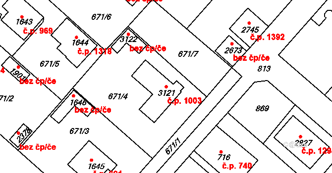 Neratovice 1003 na parcele st. 3121 v KÚ Neratovice, Katastrální mapa