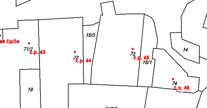 Radenín 45 na parcele st. 73 v KÚ Radenín, Katastrální mapa