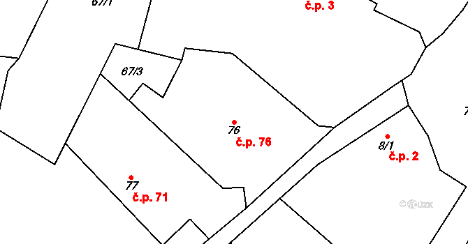 Přívětice 76 na parcele st. 76 v KÚ Přívětice, Katastrální mapa