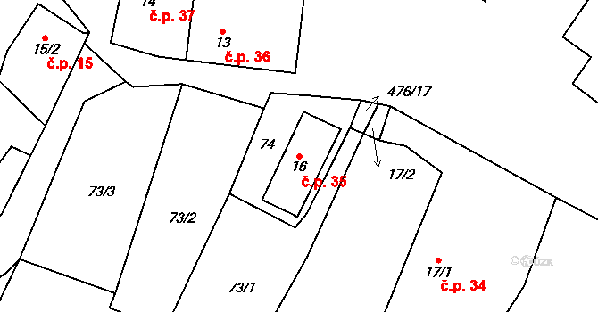 Slotov 35, Heřmanice na parcele st. 16 v KÚ Slotov, Katastrální mapa