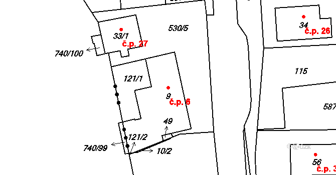 Lukovna 6, Sezemice na parcele st. 9 v KÚ Lukovna, Katastrální mapa