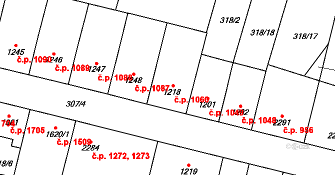 Žatec 1060 na parcele st. 1218 v KÚ Žatec, Katastrální mapa