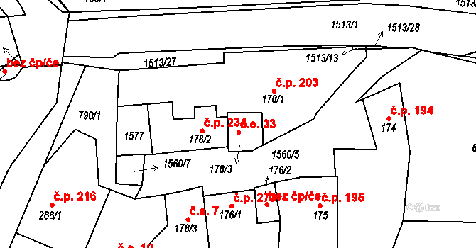 Nepomuk 33 na parcele st. 178/3 v KÚ Nepomuk, Katastrální mapa