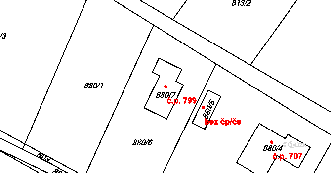 Fryčovice 799 na parcele st. 880/7 v KÚ Fryčovice, Katastrální mapa