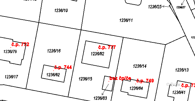 Proboštov 777 na parcele st. 1236/82 v KÚ Proboštov u Teplic, Katastrální mapa