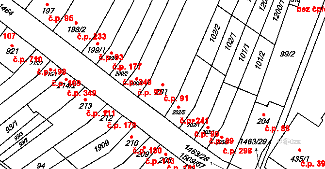 Kvasice 91 na parcele st. 201 v KÚ Kvasice, Katastrální mapa