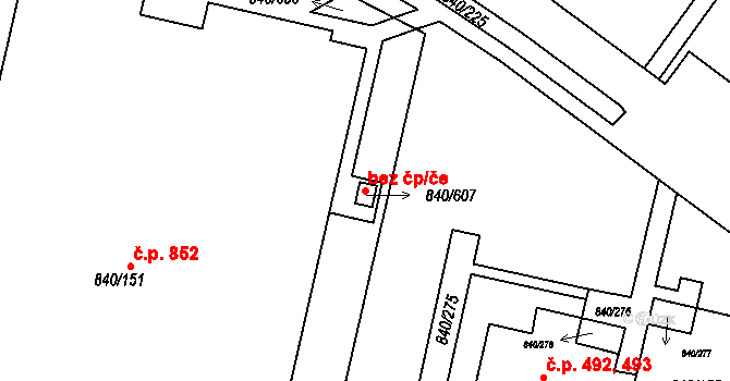 Praha 105178403 na parcele st. 840/607 v KÚ Bohnice, Katastrální mapa