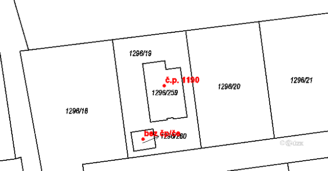 Vejprnice 1190 na parcele st. 1296/259 v KÚ Vejprnice, Katastrální mapa