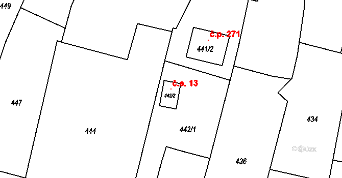 Lípa 13 na parcele st. 442/2 v KÚ Lípa nad Dřevnicí, Katastrální mapa