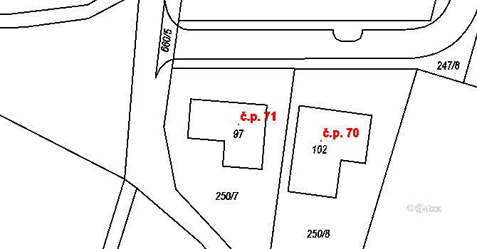 Jetenovice 71, Velký Bor na parcele st. 97 v KÚ Jetenovice, Katastrální mapa