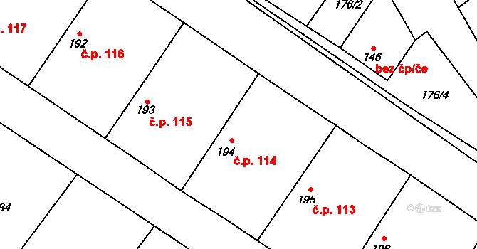 Hradčany 114 na parcele st. 194 v KÚ Hradčany u Žehuně, Katastrální mapa