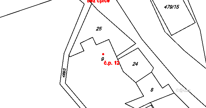 Hranice II-Lhotka 12, Hranice na parcele st. 9 v KÚ Lhotka u Hranic, Katastrální mapa