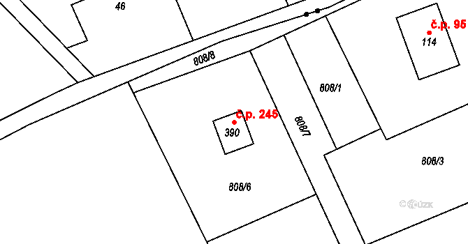 Vlčovice 245, Kopřivnice na parcele st. 390 v KÚ Vlčovice, Katastrální mapa