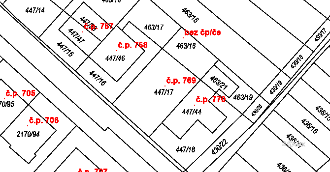 Mikulčice 769 na parcele st. 447/17 v KÚ Mikulčice, Katastrální mapa