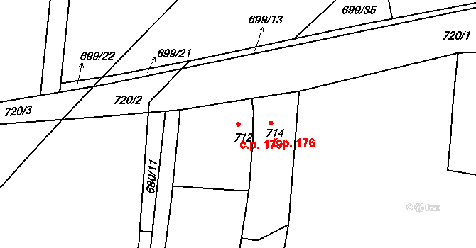 Stará Pohůrka 179, Srubec na parcele st. 712 v KÚ Srubec, Katastrální mapa