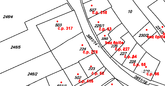 Trhové Sviny 278 na parcele st. 224 v KÚ Trhové Sviny, Katastrální mapa