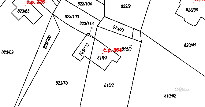 Lípa 364 na parcele st. 816/3 v KÚ Lípa nad Dřevnicí, Katastrální mapa