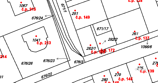 Olšany 153, Brandýsek na parcele st. 282/1 v KÚ Brandýsek, Katastrální mapa