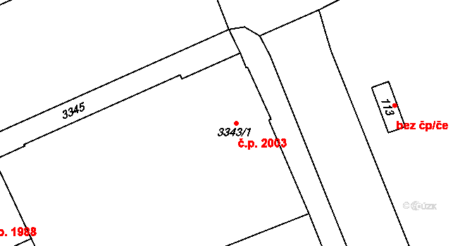 Kladno 2003 na parcele st. 3343/1 v KÚ Kladno, Katastrální mapa