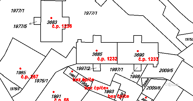 Rýmařov 1232 na parcele st. 3685 v KÚ Rýmařov, Katastrální mapa