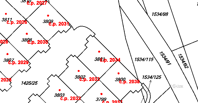 Šumperk 2034 na parcele st. 3801 v KÚ Šumperk, Katastrální mapa