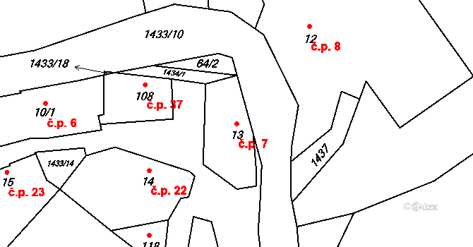 Zdebuzeves 7, Divišov na parcele st. 13 v KÚ Zdebuzeves, Katastrální mapa