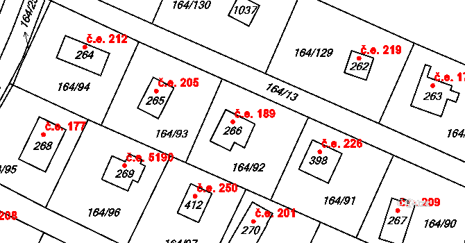 Doubravčice 189 na parcele st. 266 v KÚ Doubravčice, Katastrální mapa
