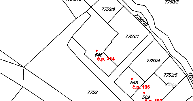 Slavonice 314, Katastrální mapa