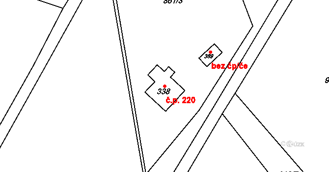 Bozkov 220 na parcele st. 338 v KÚ Bozkov, Katastrální mapa