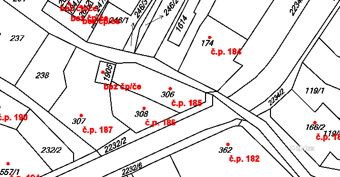 Lomnice nad Popelkou 185 na parcele st. 306 v KÚ Lomnice nad Popelkou, Katastrální mapa
