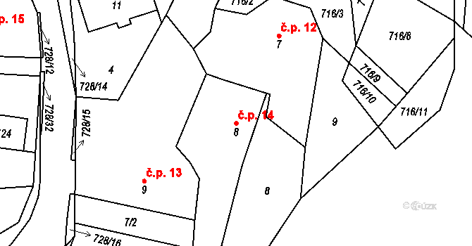 Sekerkovy Loučky 14, Mírová pod Kozákovem na parcele st. 8 v KÚ Sekerkovy Loučky, Katastrální mapa