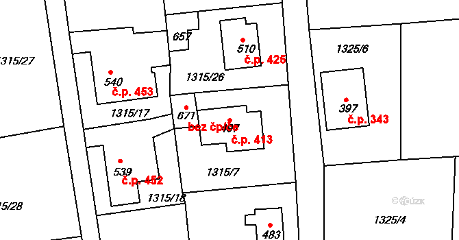 Dolní Podluží 413 na parcele st. 497 v KÚ Dolní Podluží, Katastrální mapa