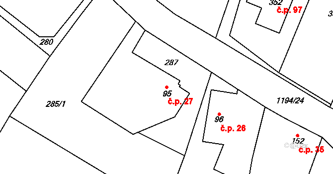 Chodovice 27, Holovousy na parcele st. 95 v KÚ Holovousy v Podkrkonoší, Katastrální mapa