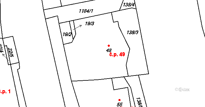 Litochovice nad Labem 49, Prackovice nad Labem na parcele st. 48 v KÚ Litochovice nad Labem, Katastrální mapa