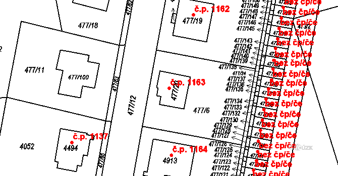 Žamberk 1163 na parcele st. 477/20 v KÚ Žamberk, Katastrální mapa