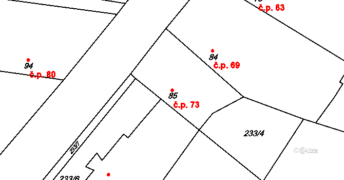 Kluk 73, Poděbrady na parcele st. 85 v KÚ Kluk, Katastrální mapa